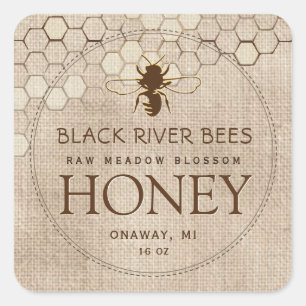 Ivory Honey Label with Honeycomb and Stylised Bee