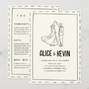 Ivory Illustration Doodle Minimalist QR Wedding  Invitation