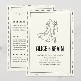 Ivory Illustration Doodle Minimalist QR Wedding  Invitation