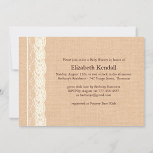 Ivory Lace and Burlap Baby Shower Invitation