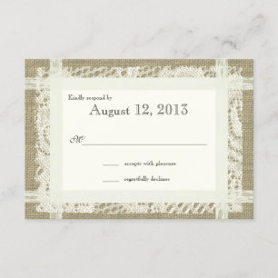 Ivory Lace and Burlap Country Romance Reply RSVP Card