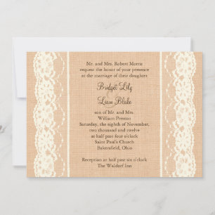 Ivory Lace and Light Burlap Wedding Invitation