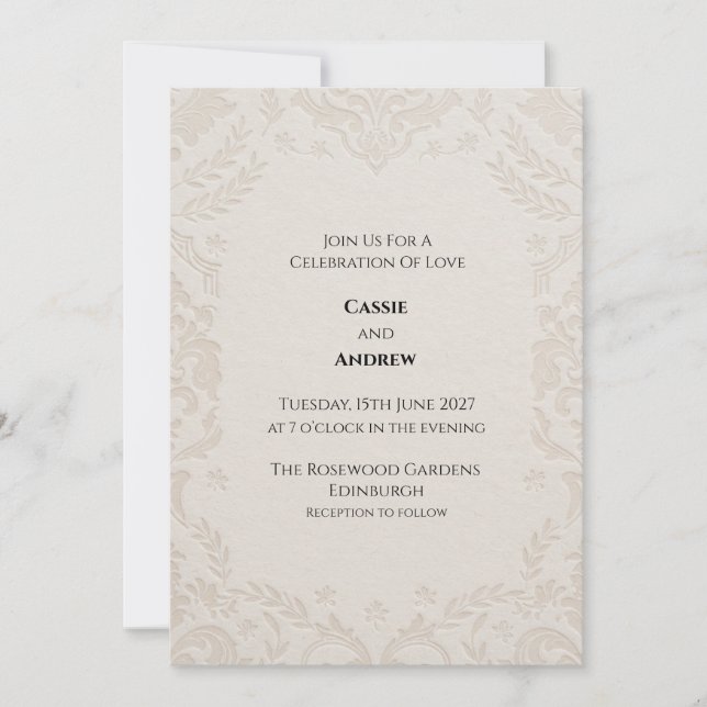 Ivory Lace Botanical Wedding Invitation (Front)