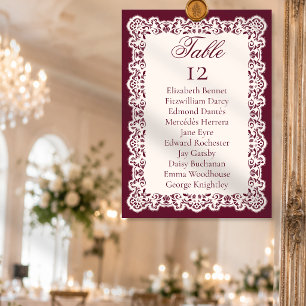 Ivory Lace Burgundy Wedding Table Seating Card