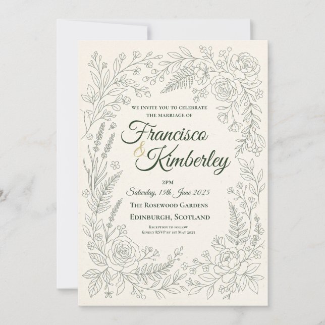 Ivory Lace Floral Wedding Invitation (Front)