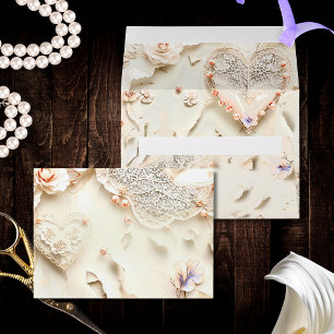 Ivory Lace Heart Floral Romantic Spring Garden Envelope