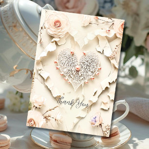 Ivory Lace Heart Floral Spring Flat Thank You Card