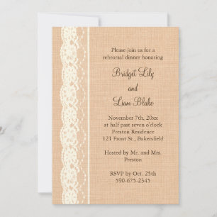 Ivory Lace & Light Burlap Rehearsal Dinner Invitation