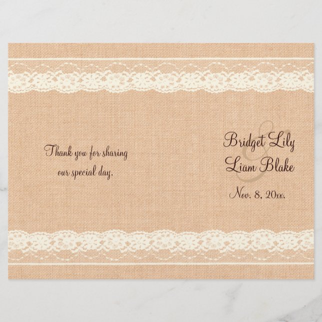 Ivory Lace & Light Burlap Wedding Program (Front)