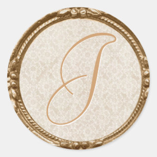 Ivory Lace Monogram Sticker/Seal Classic Round Sticker