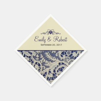 Ivory Lace Navy Blue Elegant Formal Wedding Napkin
