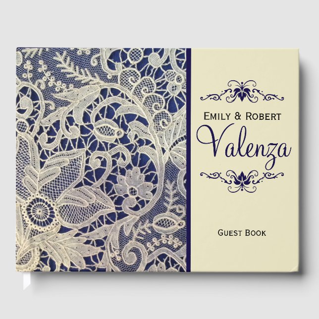 Ivory Lace Navy Blue Elegant Wedding | Guest Book (Front)