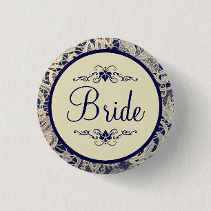 Ivory Lace Navy Blue Formal Wedding Bride 3 Cm Round Badge