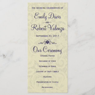 Ivory Lace Royal Navy Blue Formal Wedding Program Programme