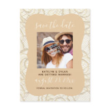 Ivory Lace Save the Date Postcard–Champagne Yellow