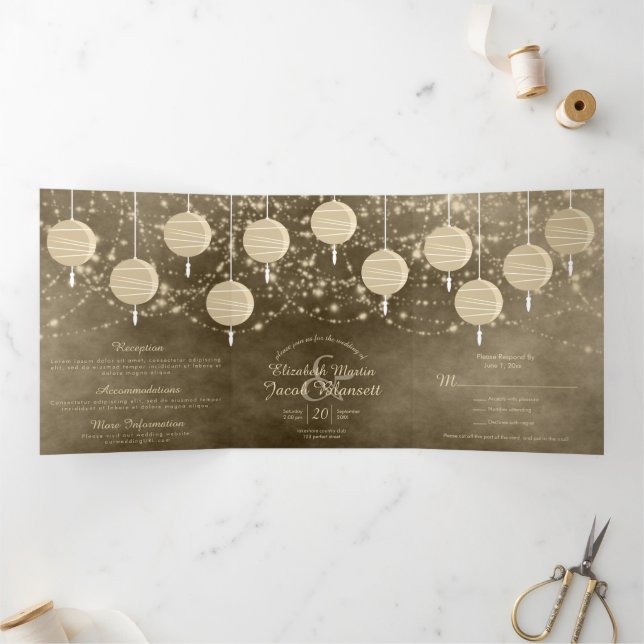 Ivory Lanterns All in One Wedding Tri-Fold Invitation (Inside)
