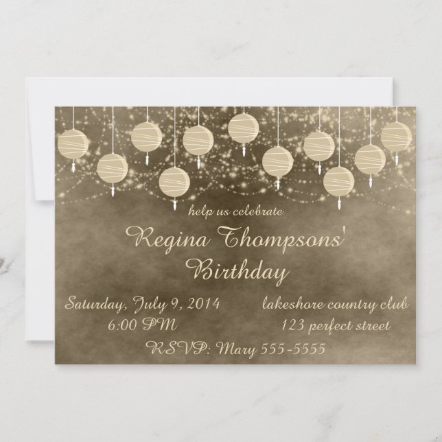 Ivory Lanterns Birthday Invitation (Front)