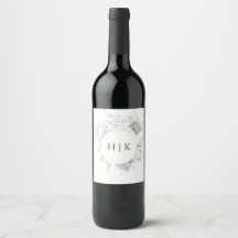 Ivory, Lavender & Blue Floral Monogram Wine Label