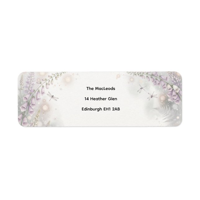 Ivory Lavender Dragonfly Botanical Return Address  (Front)
