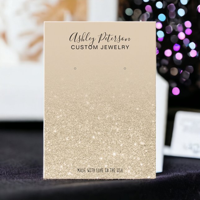 Ivory light gold glitter jewellery earring display business card (Ivory light gold glitter jewelry earring display business card)