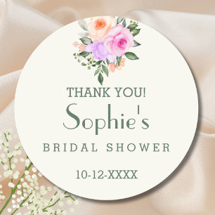Ivory Lilac Pink Roses Bridal Shower Thank You Classic Round Sticker