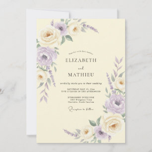 Ivory Lilac Ranunculus Eucalyptus Wedding Invitation