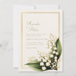 Ivory Lily Valley Botanical Gold Frame Wedding Invitation