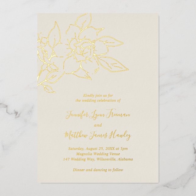 Ivory Line Art Floral Elegant Wedding (Front)