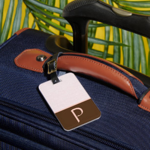 Ivory Linen Woven Fabric, Pink & Brown Colour Bloc Luggage Tag