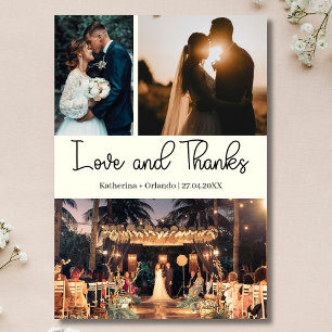 Ivory Love & Thanks Three Photo Wedding Card