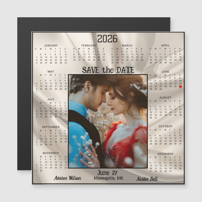 Ivory Luxury Satin Save the Date Engaged Couple  (Front/Back)