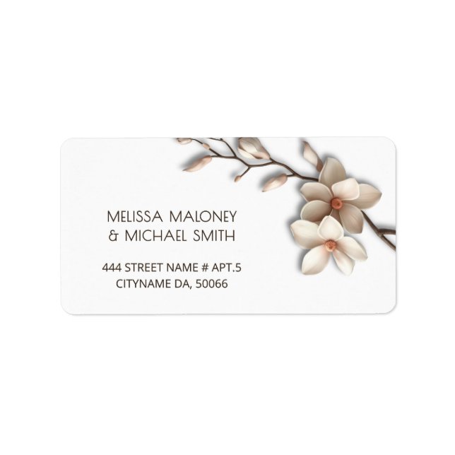 Ivory Magnolia 3D Flowers |  Wedding Label (Front)