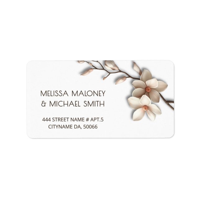Ivory Magnolia 3D Flowers |  Wedding Label (Front)