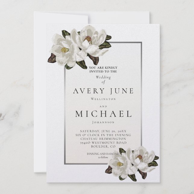 Ivory Magnolia blossoms Invitation (Front)