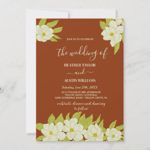 Ivory Magnolia Flower Rusty Wedding  Invitation