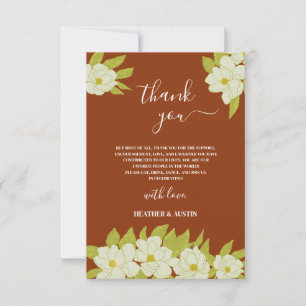 Ivory Magnolia Flower Rusty Wedding Thank you card