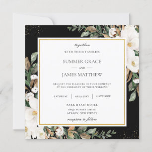 Ivory Magnolias Cotton Floral Greenery Wedding Invitation