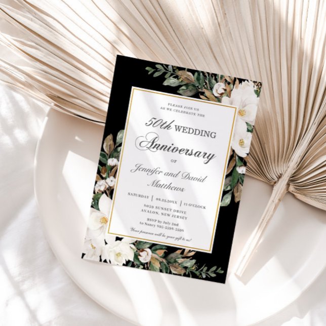 Ivory Magnolias Cotton Floral Wedding Anniversary Invitation (Creator Uploaded)