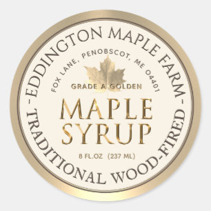 Ivory Maple Syrup Gold Maple Leaf Gold Border Classic Round Sticker
