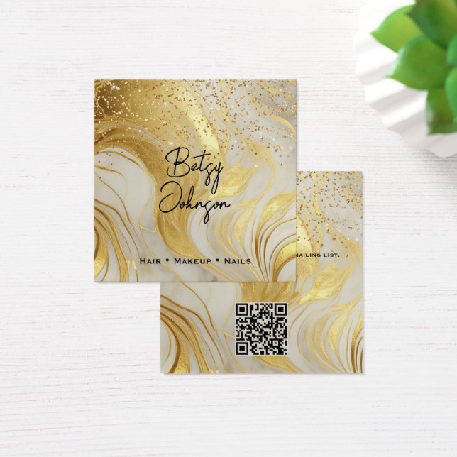 Ivory Marble and Gold Glitter Salon Business Card (Desk)