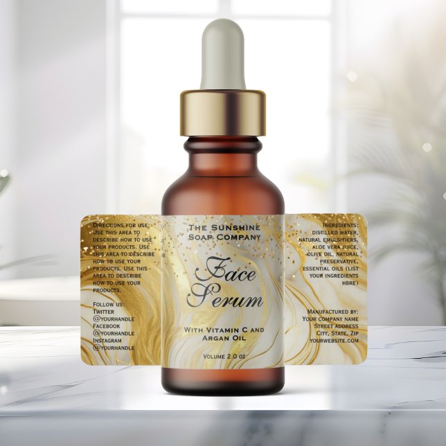 Ivory Marble & Gold Glitter Dropper Bottle Label (Creator Uploaded)