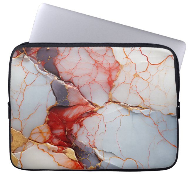 Ivory Marble with Crimson & Gold Veins Laptop Sleeve (Front)