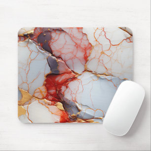 Ivory Marble with Crimson & Gold Veins Mouse Mat