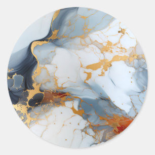Ivory Marble with Gold & Rust Veins Classic Round Sticker