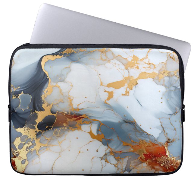Ivory Marble with Gold & Rust Veins Laptop Sleeve (Front)