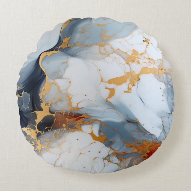 Ivory Marble with Gold & Rust Veins Round Cushion (Front)