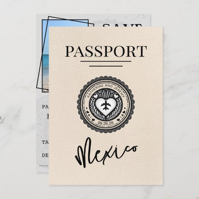 Ivory Mexico Passport Save The Date (Front/Back)