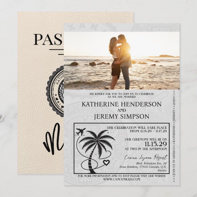 Ivory Mexico Passport Wedding Invitation (Front/Back)
