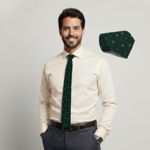 Ivory Micro Floral Dark Green Tie