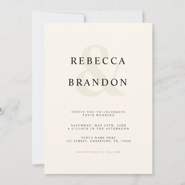 Ivory Minimalist Ampersand All in One Wedding Invitation (Front)